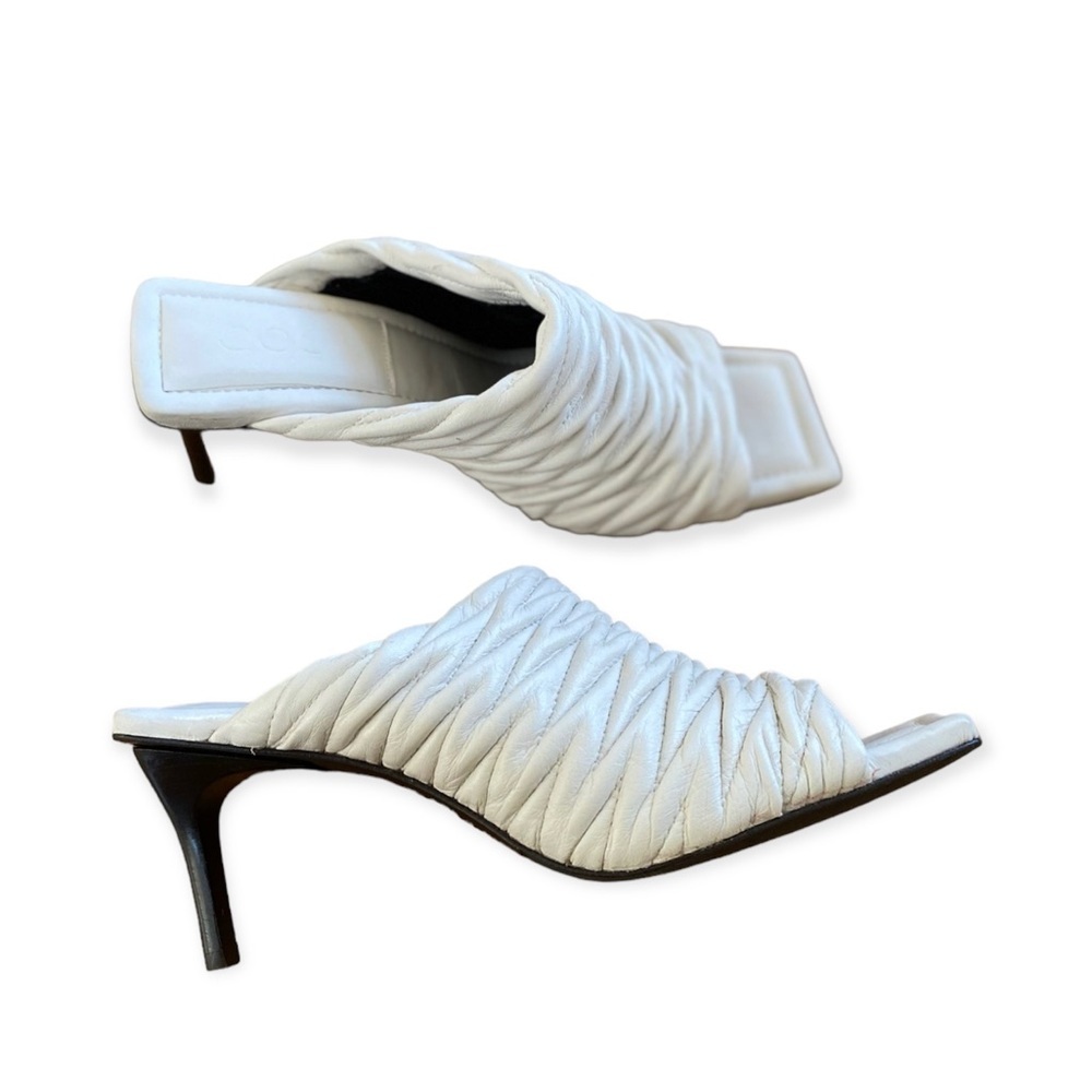 COS Women's Ivory Kitten Heel Mules Slides Shoes Sz 9.5 41 Slip On - Picture 2 of 10